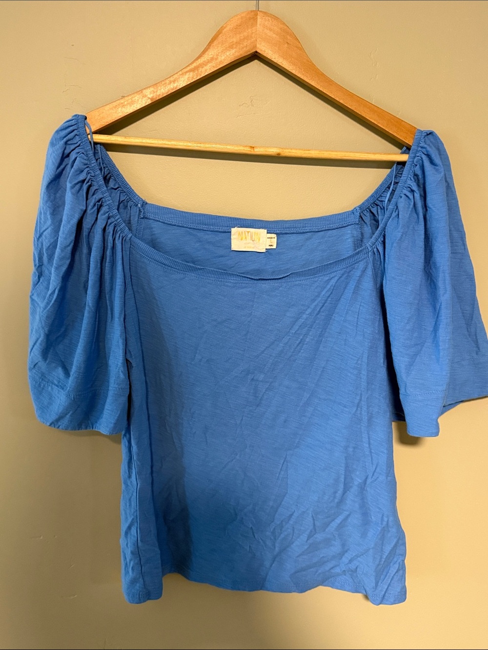 Nation LTD Cobalt Blue Off-Shoulder Flutter Sleeve t shirt